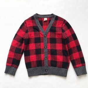 BABygap red/black buffalo plaid wool blend cardigan VGUC 5T